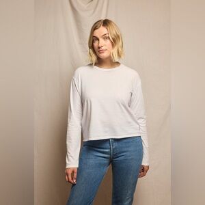 Perfectwhitetee Axel Boxy Long Sleeve Crewneck White Cotton Shirt Top 806